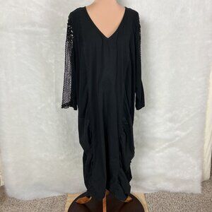XCVI Black Ruched Sheer Lace Sleeve Midi Dress Plus Size 3X
